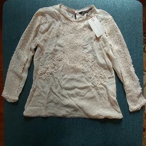 Zara Woman lace mock neck blouse